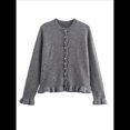 thumbnail image 1 of Suéter Tipo Cárdigan Corto para Mujer, Moderno, con Cuello Redondo, Volantes, Larga, Botones, Prendas de Punto. Gris S, 1 of 6