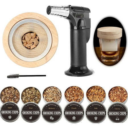 Cocktail Smoker Kit with Torch, 6 Kinds of Wood Chips for Drink Smoker Infuser Kit, Bourbon/Whiskey Smoker Accessories, Old Fashioned Smoker Kit as Ideal Gifts for Men, Dad, Husband