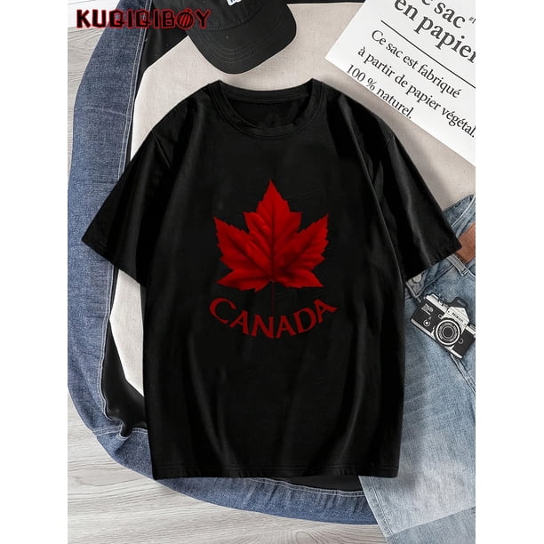 Youth Boys' Maple Leaf Graphic Tee - Casual Crew Neck Short Sleeve T-Shirt, Red Maple Leaf Design, Cotton, Perfect for Spring/Summer, Outdoor Apparel | Maple Leaf Design | Cotton Fabri