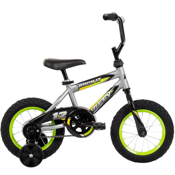 Vélo pour enfants Huffy Rock It 12 po, convient aux cyclistes de 37 à 42 po, gris/vert, garçons
