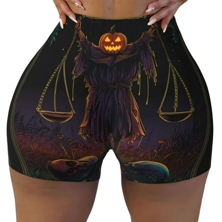Workout Shorts Women  Halloween Pumpkin Scales Biker Shorts for Women Running Gym Spandex Shorts Tummy Control