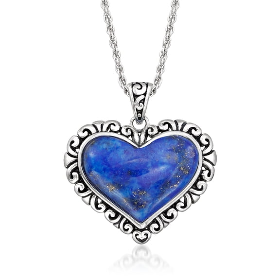 Ross-Simons Lapis Heart Pendant Necklace in Sterling Silver, Women's, Adult