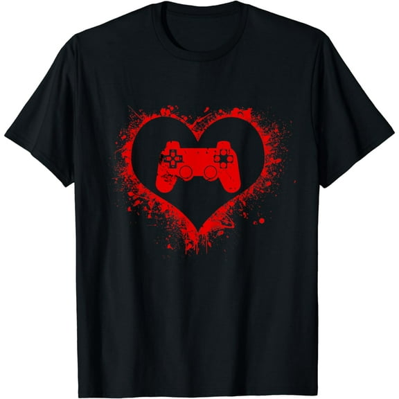 Gamer Heart Valentines Day Video Games Boys Kids Teens T-Shirt