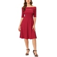 thumbnail image 2 of INSPIRE CHIC Women's Off Shoulder Elegant Mesh Panel Party Cocktail Midi Dress L Red, 2 of 7