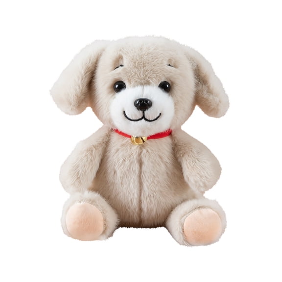 Plush Stuffed Animal Dog, Adorable Smiling Soft Fluffy Puppy Doll with Red Collar and Golden Bell, 9.8 inch Single Pack Light Brown Cuddly Toy, Perfect for Kids Toddlers Birthday Gifts Bedtime Compan
