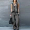 thumbnail image 2 of mihongmao 80s Outfit for Ladies Date Night Sets Women's Casual Summer Beach Loose Two Piece Outfit Sleeveless V Neck Ruffle Top Wide Leg Pants Set Gray XL, 2 of 9