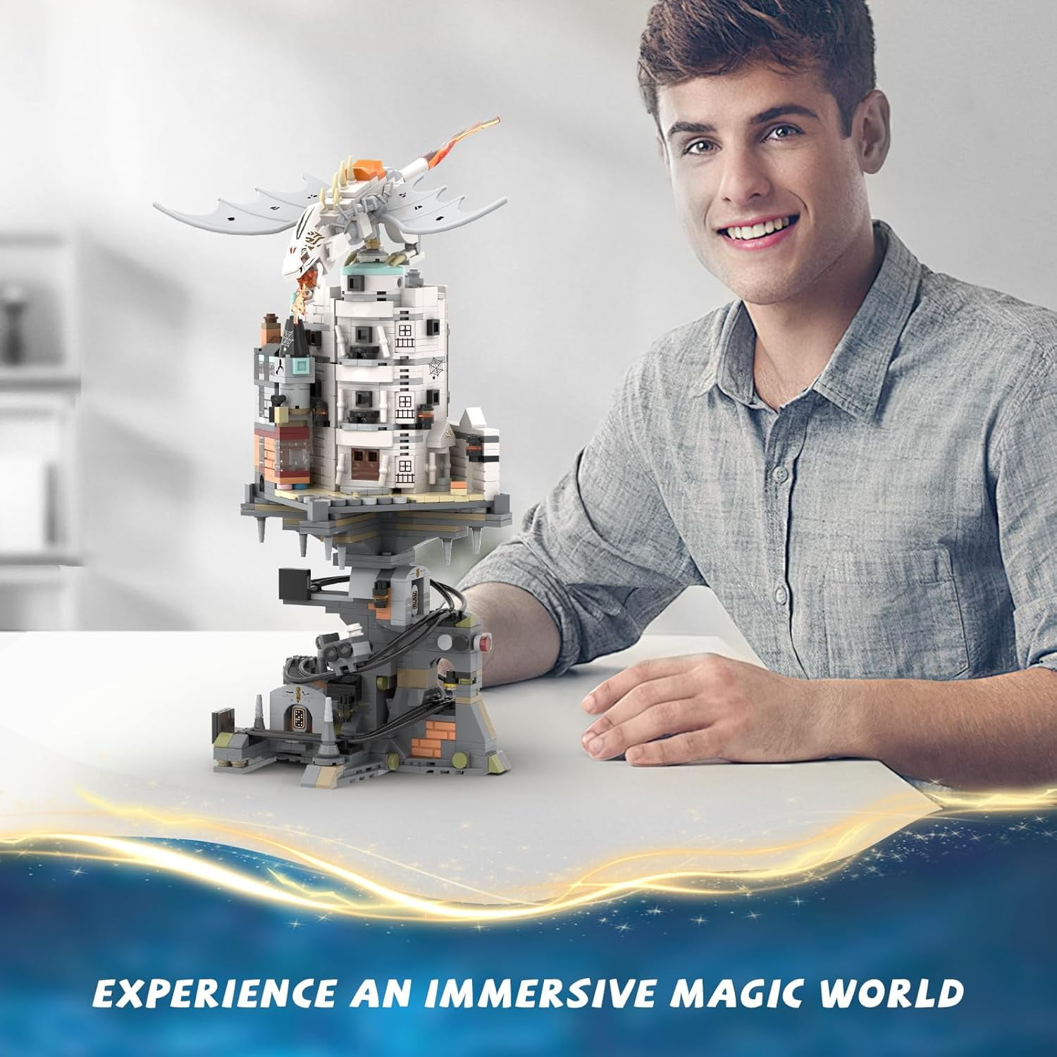 GZBrick Harry Castle Wizarding Bank Building Sets Dragon Castle Architecture for Adults Compatible with Lego