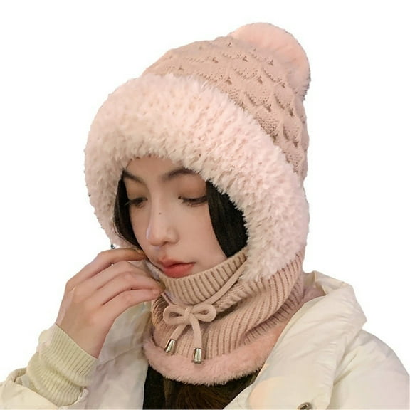 YAYUBA 3 in 1 Beanie Hat with Scarf and Mask, Women's Outdoors Windproof Scarf Hat, Knitted Ski Mask Set