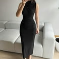 thumbnail image 2 of Drses‌ ‌‌‌‌‌‌‌‌‌‌‌‌‌2025 Women's Sexy High Neck Sleeveless Ruched Bodycon Cocktail Dress | Work to Party Pencil Midi Fashion Nova Style, 2 of 6