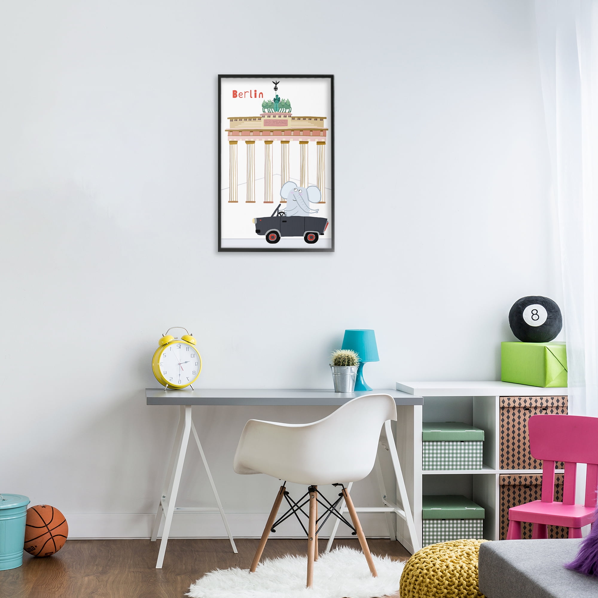 Elephant & Berlin Architecture Black Framed Giclee Art, design by Carla Daly