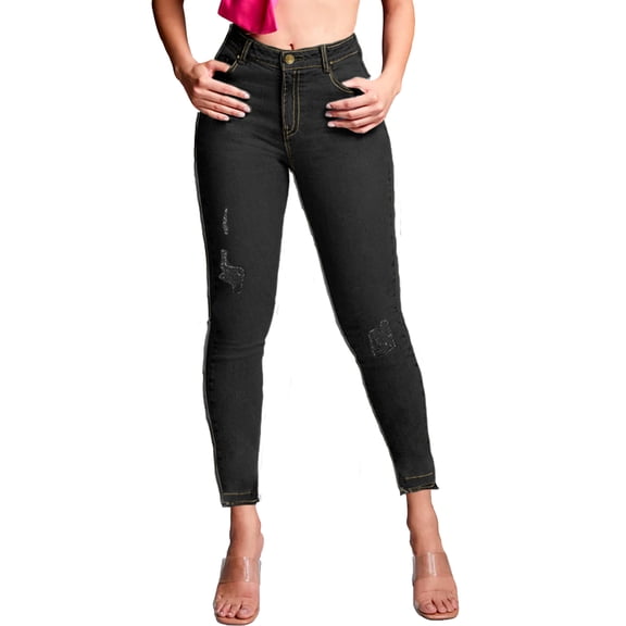 Jeans Dama Shendy Vendy Stretch Mezclilla Levanta Pompa Tiro Colombiano