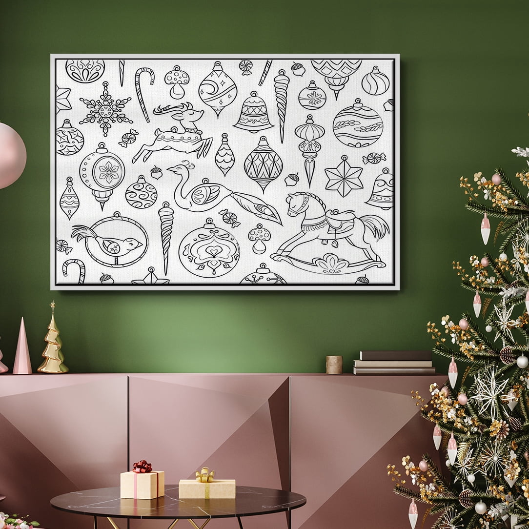 Vintage Ornaments - Framed Gallery Wrapped Holiday Canvas - 25 x 37 - White Frame