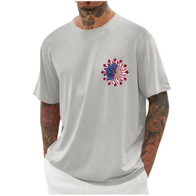 Txeol Chemises Patriotiques pour Hommes Manches Courtes T-Shirt Graphique Rétro Décontracté Col Rond T-Shirt Imprimé Drapeau Américain T-Shirts Muscle, Gris, P