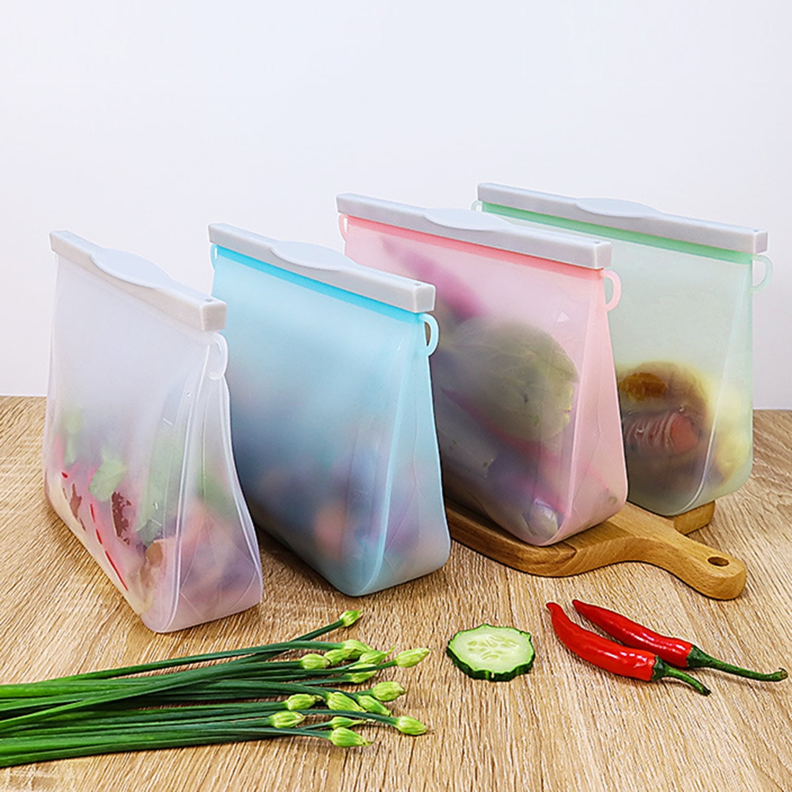 Reusable Extra Thick Silicone Food Storage Bags Zipper Freezer Bags For Marinate Meats Sandwich Snack Cereal Fruit Meal Prep Leakproof