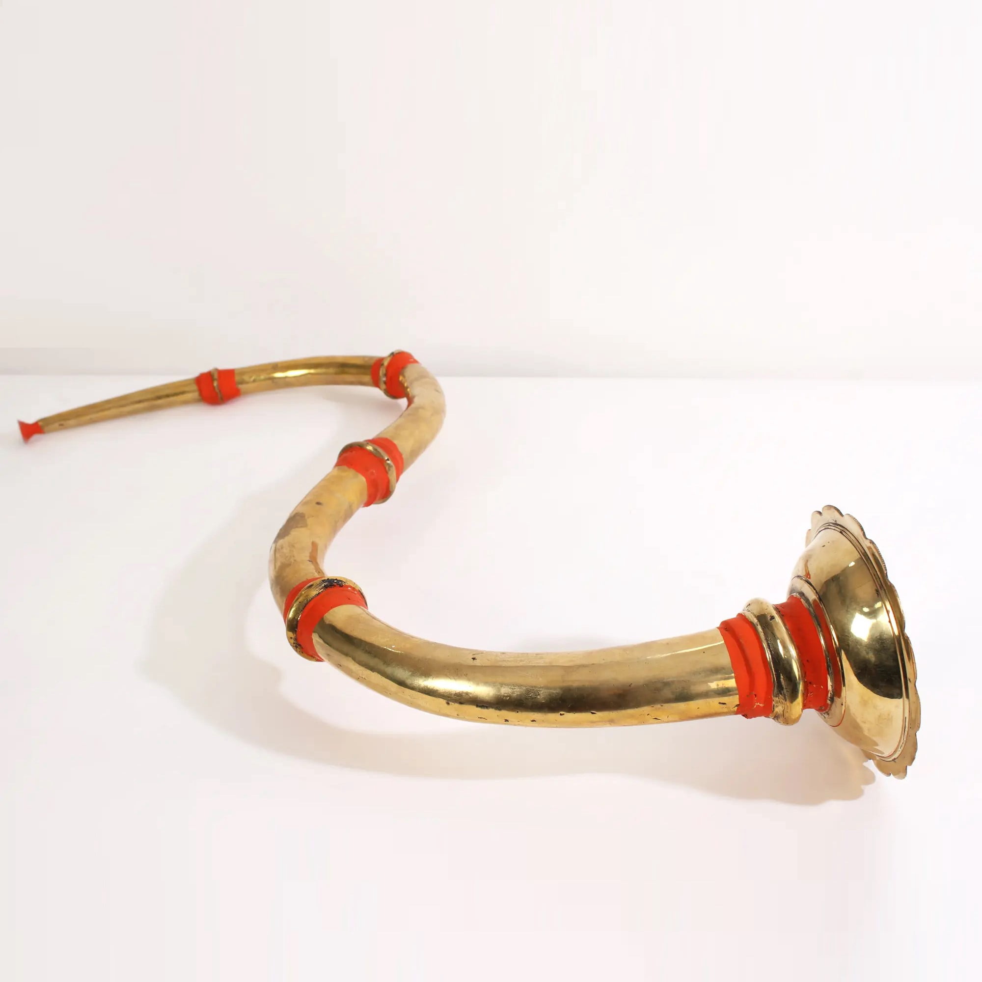 Exotic India 7" Indian Musical Instrument Narsinga Brass - Handcrafted S-Shaped Ritual Trumpet