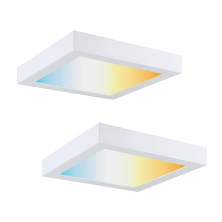 

RUN BISON 7 Inch LED Flush Mount Ceiling Light Equivalent to 40W 2700K-5000K CCT Selectable CRI 90+ Dimmable Square LED Panel Light Damp Rated ETL Listed White Finish - 2 Pack