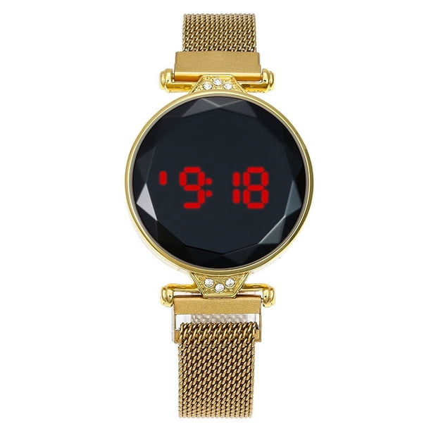Reloj elegante e informal con pantalla táctil LED redonda e imán de ladrillo incrustado para mujeres y niñas