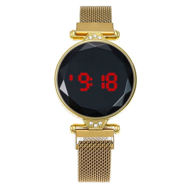 Reloj elegante e informal con pantalla táctil LED redonda e imán de ladrillo incrustado para mujeres y niñas