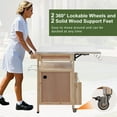 thumbnail image 5 of Solid Wood Outdoor Kitchen Island with Drop Leaf, Grill Table with Stainless Steel Table Top, Outdoor Bar Cart & Storage Cabinet with Lockable Wheels, Drawer, Spice Rack, Natural, 5 of 10