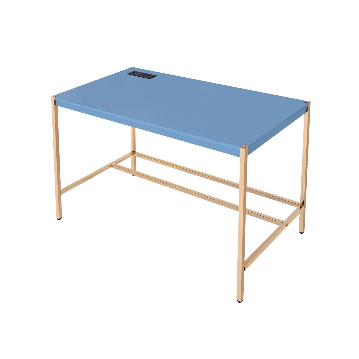 Rectangular Writing Desk with USB Port, 42-Inch Home Office Computer Desk, Wood and MDF Top, Open Metal Base, 70 lb Weight Limit