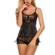 thumbnail image 2 of Conjunto de ropa de dormir de 2 piezas para mujer, sexy, con cuello en V, espalda descubierta, pantalones cortos, ropa de dormir, negro, XXL Eigraketly XX000230-24, 2 of 7