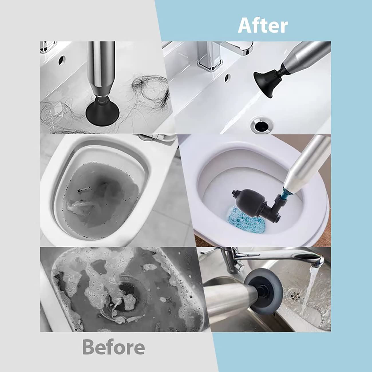 Hinzonek High Pressure Air Toilet Plunger Drain Blaster Kit, Unclogged, Stainless Steel Toilet Clog Remover - Unclog Toilets Kitchen Sinks Shower Drains Bathroom, Bathtub and Clogged Pipes with Ease