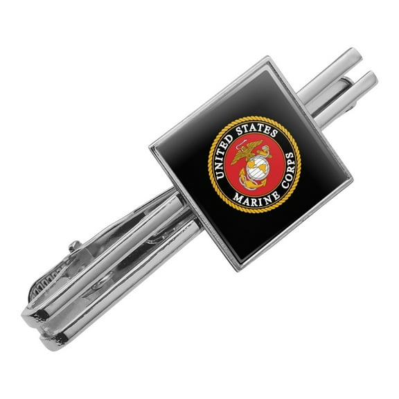 Marines USMC Emblem Black Yellow Red Officially Licensed Square Tie Bar Clip Clasp Tack- Silver or Gold