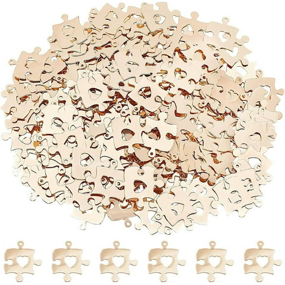 200 Pcs Puzzle with Heart Charms Brass Puzzle Piece Pendants Etched Metal Embellishments Heart Charms for Necklace Bracelet Jewelry Making