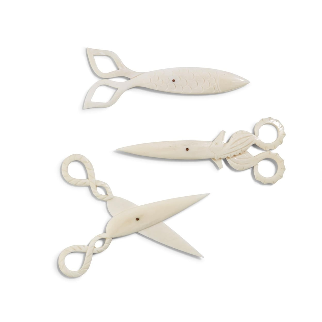 Two's Company Hand-Carved Bone Scissors, Set Of 3, Assorted Of 3