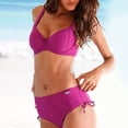 thumbnail image 3 of Traje de baño para mujer, traje de baño de 2 piezas de color puro, traje de baño con lazo lateral, traje de baño para playa, piscina, rojo, L, 3 of 5