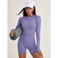 thumbnail image 5 of Women Workout Sets 2 Pieces Long Sleeve Yoga Outfits Gym Clothes Seamless Ribbed Crop Top High Waist Leggings Blue-Purple S, 5 of 6