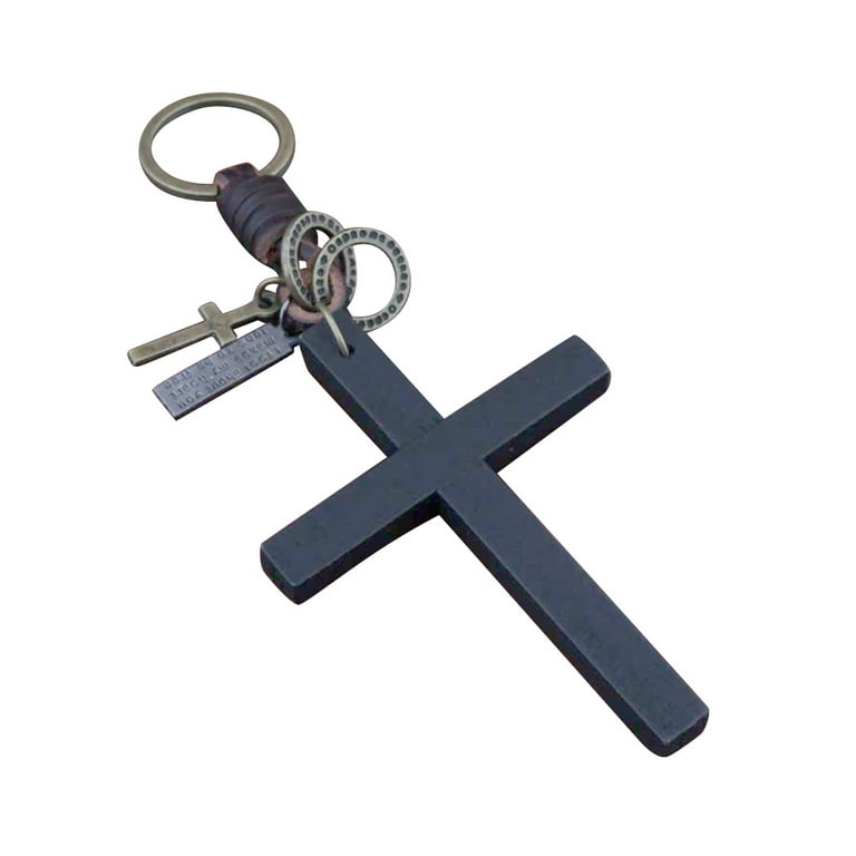 Retro Leather Cross Keychain Religious Cross Keychain Decoration Lovers  Pendant Gift
