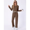 thumbnail image 2 of DARING DIVA Long Sleeve Crewneck Lounge Sets Contrast Color Trims S Brown, 2 of 6