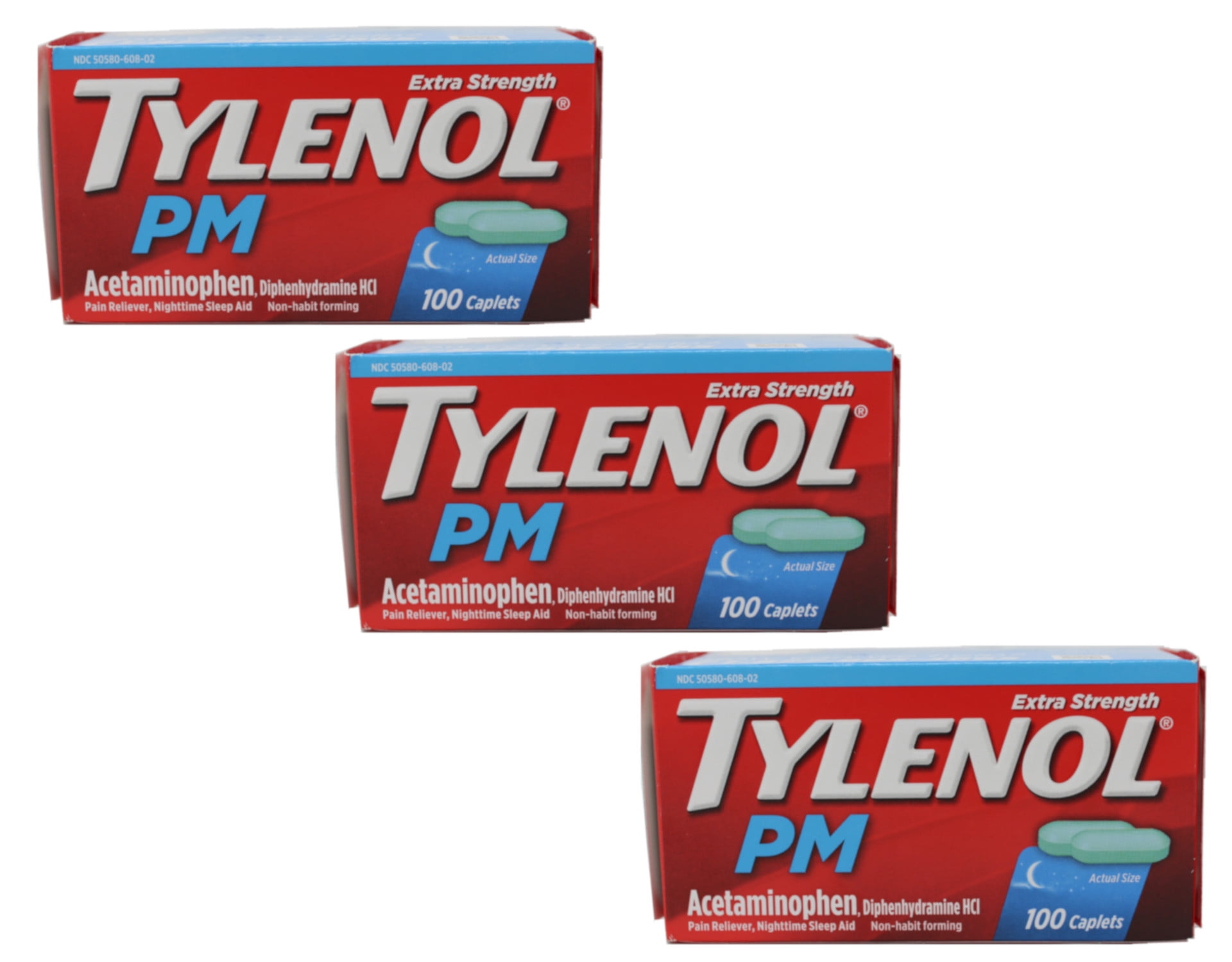 3 Pack Tylenol PM Extra Strength Caplets 100 Tablets Each