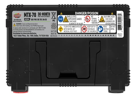Interstate MTX Series Automotive Battery, Group Size 78, 12 Volt, 740 CCA, Absorbed Glass Mat, Model# MTX-78