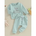 thumbnail image 3 of Bslissey Toddler Baby Girls Easter Outfits Long Sleeve Letter Bunny Embroidery Sweatshirt + Sweatpants 2Pcs Tracksuit Infant Casual Daily Outfits 6M 12M 18M 24M 3T, 3 of 9