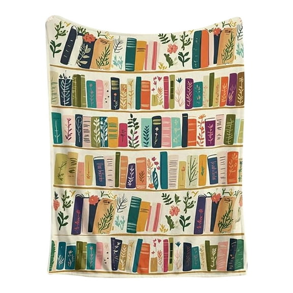 Vintage Bookshelf Library Flannel Throw Blanket, Super Soft Warm Lightweight, Ideal For Home Decor Reading Room