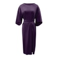 thumbnail image 4 of 2025 Vestido elegante de color liso para mujer con cintura alta, mangas murciélago, estilo informal, mezcla de poliéster, vestido de fiesta para todas las estaciones, 4 of 4