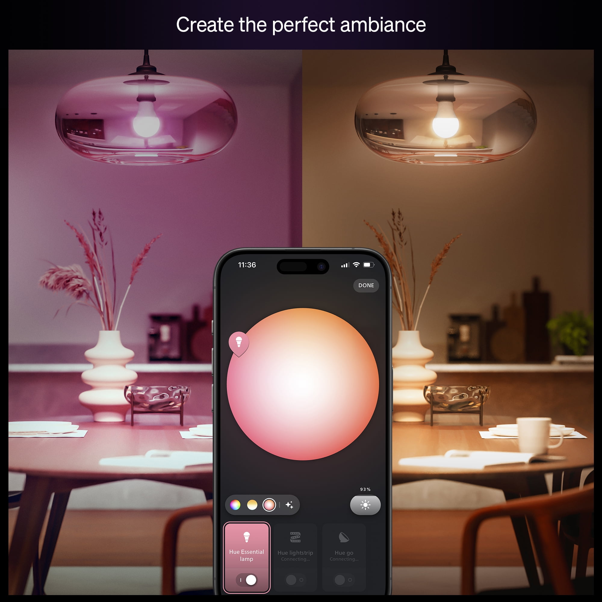Philips Hue Essential White & Color Ambiance 2-Pack Starter Kit - 2x 60-Watt Equivalent (800lm) A19 General Purpose Light Buls (Medium Base) + Hue Bridge
