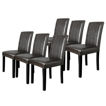 Brezey Dining Chair Set of 6 PU Leather Dining Room Chairs Upholstered Parsons Dining Chairs Modern Kitchen Armless Side Chair with Solid Wood Legs