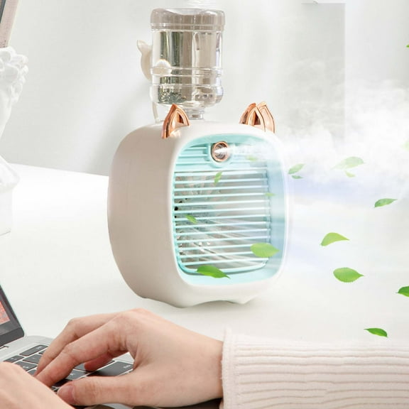 Water Conditioning Fan, Mini USB Fan, Desktop Turbo Spray Humidification Cooler, Portable Misting Fan, Rechargeable, 2400mAh Battery, 200ml Tank, 3-Speed, for All Places