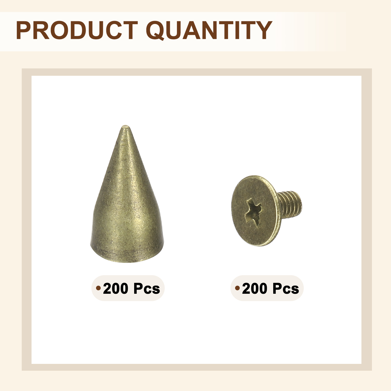 Uxcell 200 Sets Spikes and Studs, 7 x 13mm Cone Spikes Screw Back Studs Rivets, Cone Punk Spikes Rivet for Clothing Belts Bags DIY Leather Crafts, Bronze