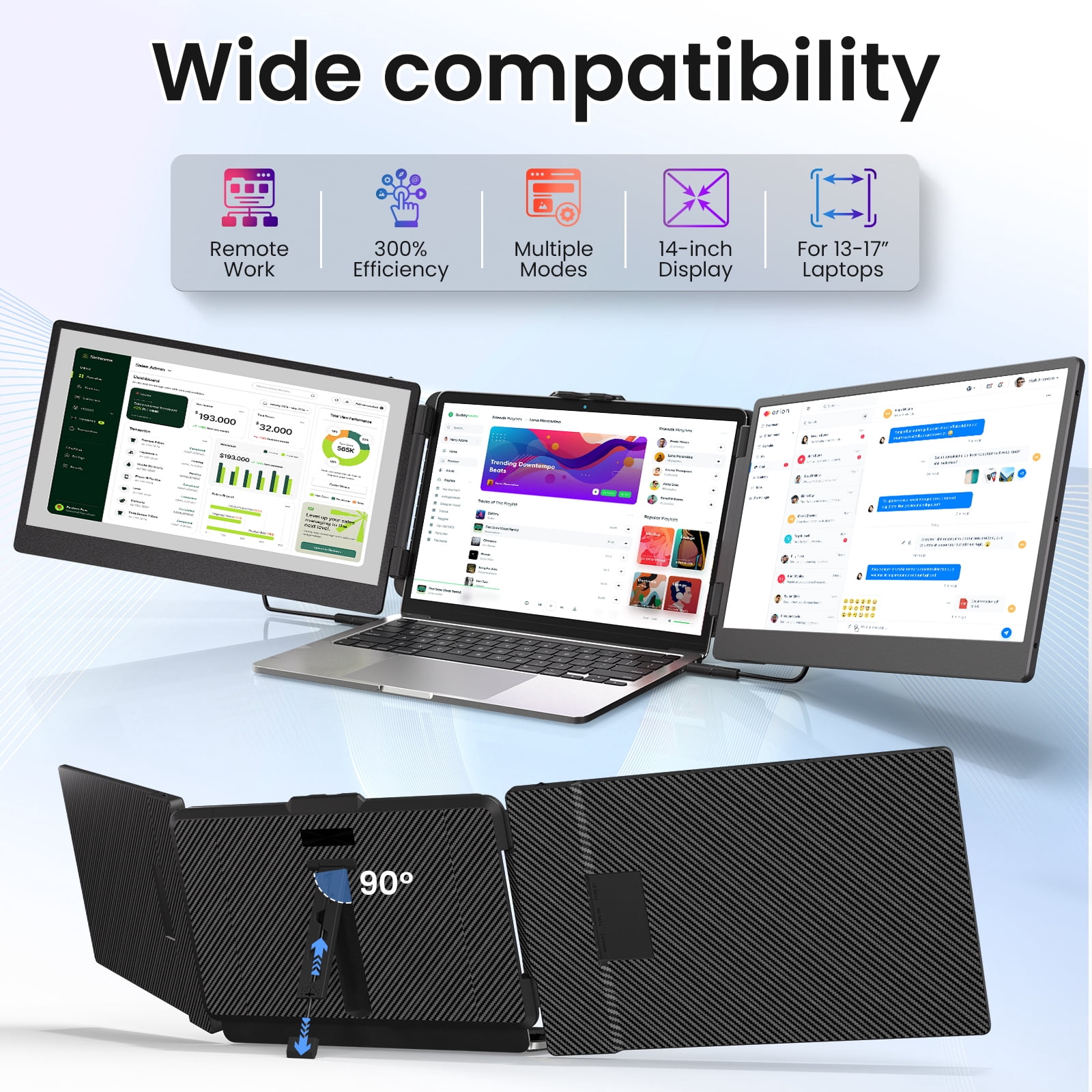 FORKA Laptop Screen Extender Monitor - 14" Portable IPS FHD 1080P, HDMI/USB-A/Type-C, Windows & Mac, Travel/Gaming/Work (Max Length: 15.94")
