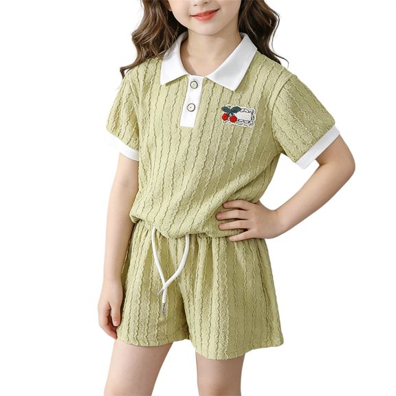 EnJoCho Toddler 2 Piece Outfits Girls Shirt and Shorts Set Kindergarten Starter Pack Flower Short Sleeve Shirt Elastic Plain Shorts Causal Athletic Sweatsuits