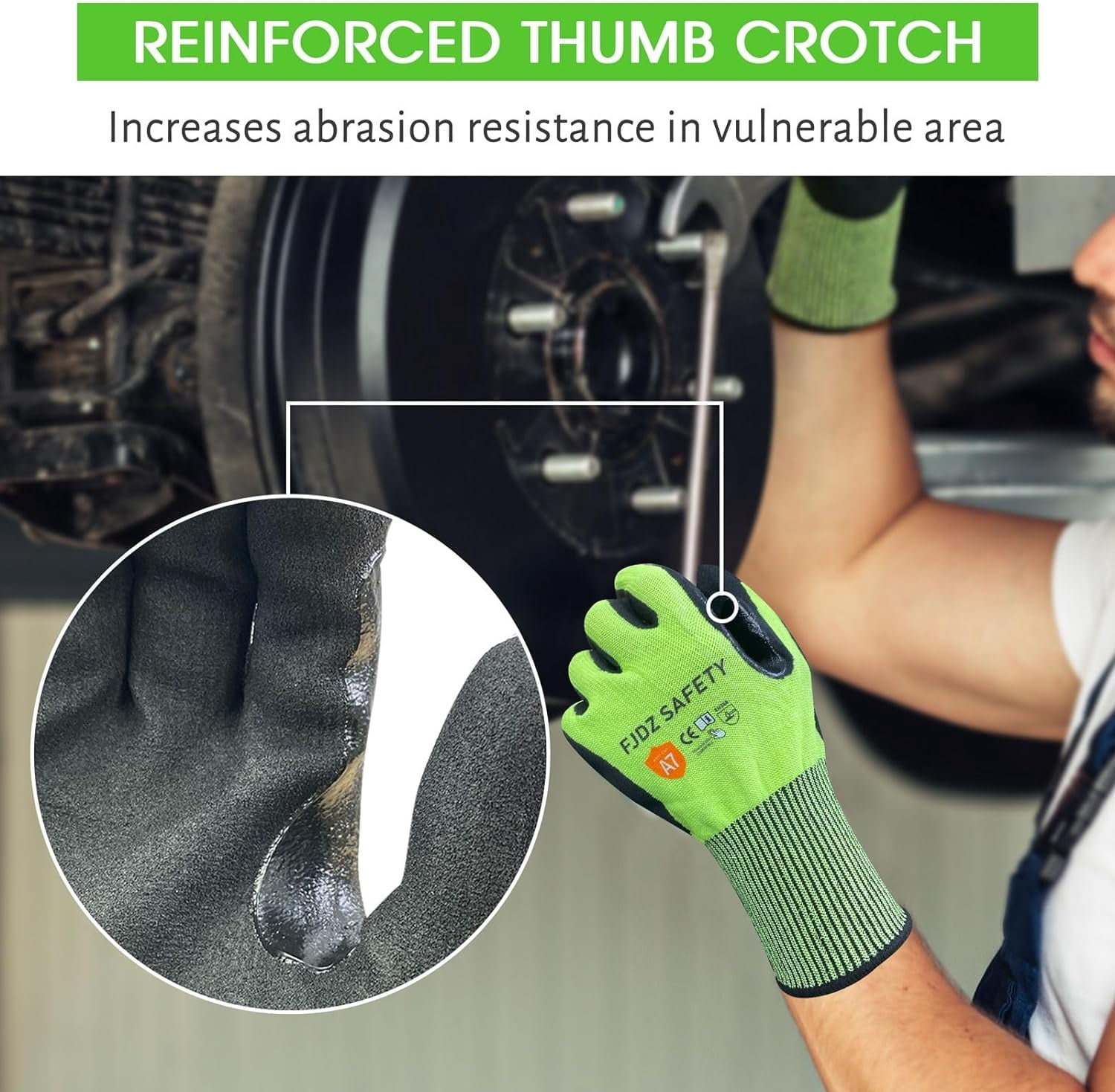EvridWear ANSI A7 Cut Resistant Gloves, 3 Pairs Touchscreen Cutting Gloves with Sandy Nitrile Coated Firm Grip for Wood Work,Warehouse, Handle Glass, Gardening, Construction, Fishing(Green,Medium)