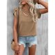 thumbnail image 3 of Top de manga de pétalo para mujer, camiseta informal con cuello en V, color liso, elegante, holgada, camiseta básica de verano, color caqui XXL, 3 of 7