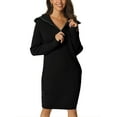 thumbnail image 1 of INSPIRAR CHIC Vestido de suéter midi casual de manga larga con cremallera en V para mujer negro M, 1 of 6