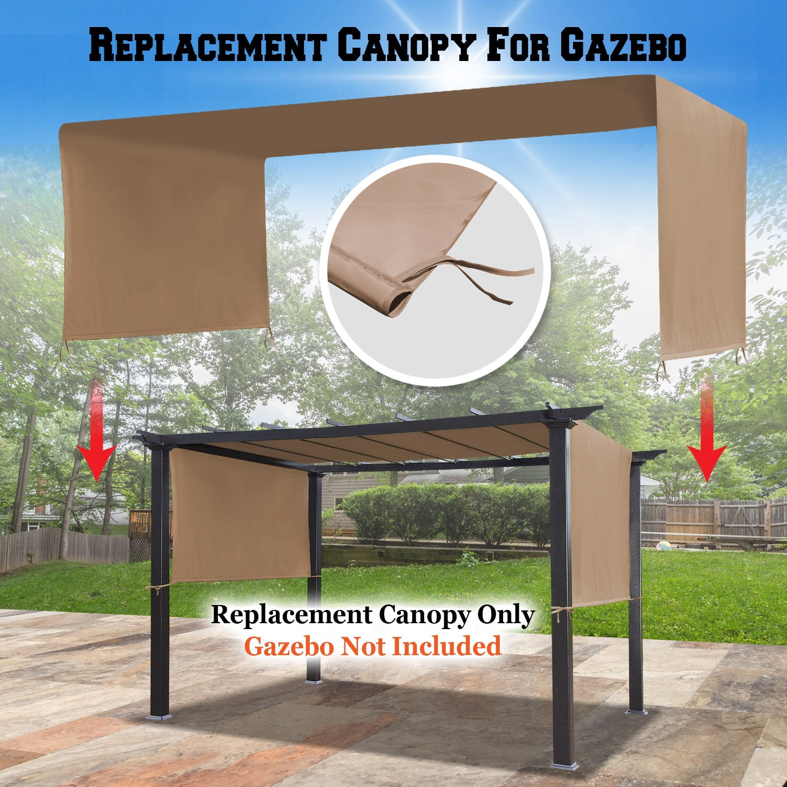 SUNRISEUMBRELLA 18' x 8.2' Universal Replacement Canopy Top Cover for Pergola Structure(Canopy Only)(Tan)