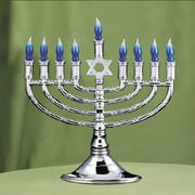 16" Lighted Silver Chanukah Menorah with Blue and White Flame Tip C7 Bulbs