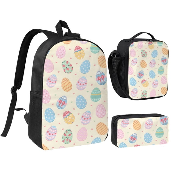 Happy Easter Day Eggs Backpack Set 3pc ，Backpack with Lunch Bag and Bag 17 Inch